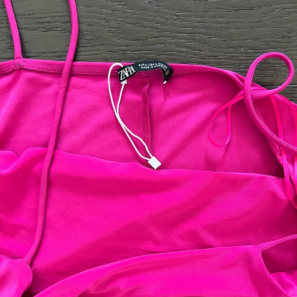 Zara Midi Maxi Cocktail Womens Dress Spaghetti Strap Fuchsia Pink Large - Picture 6 of 8